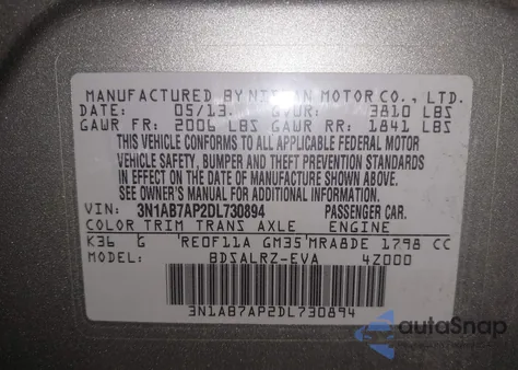 2013 Nissan Sentra Sr from USA, damaged, VIN 3N1AB7AP2DL730894